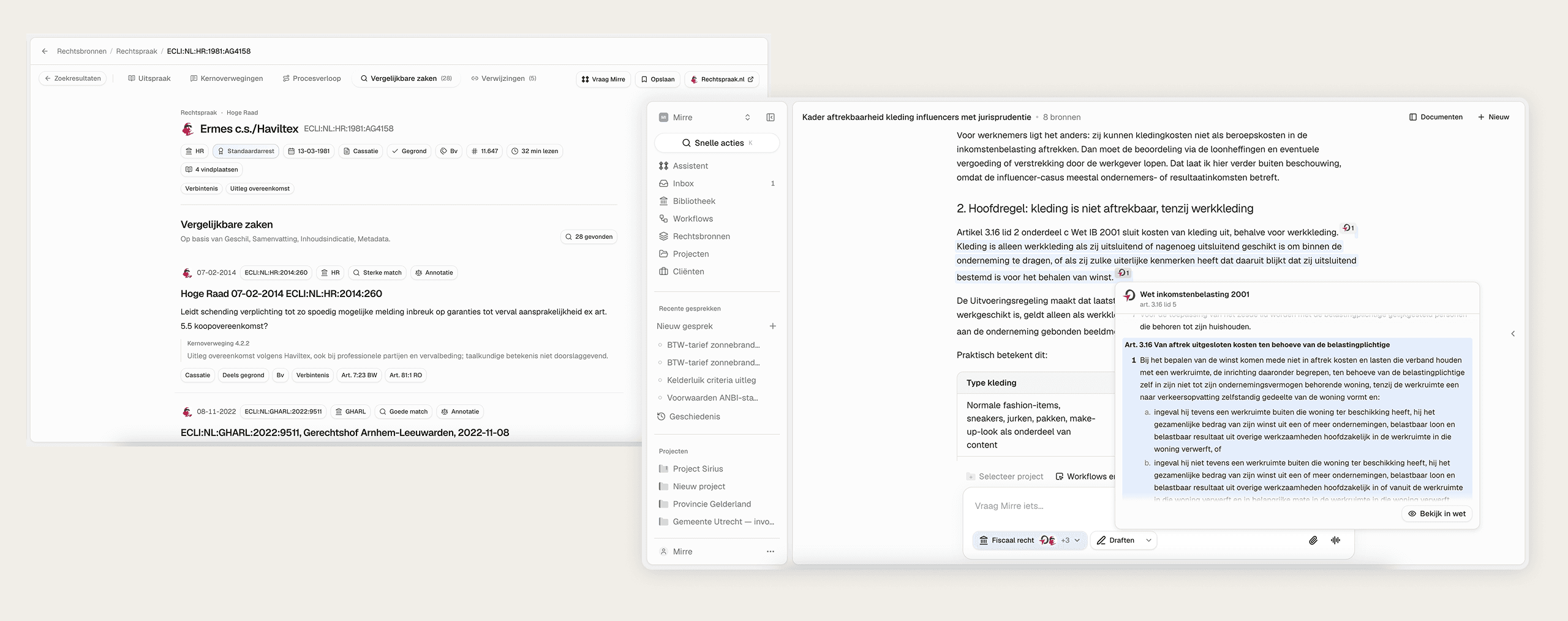 Norde toont vergelijkbare zaken, het brondocument en het relevante citaat naast elkaar